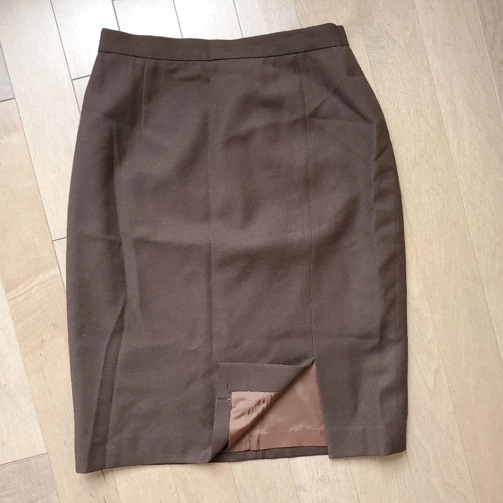 Vintage 100% wool brown high waisted pencil …